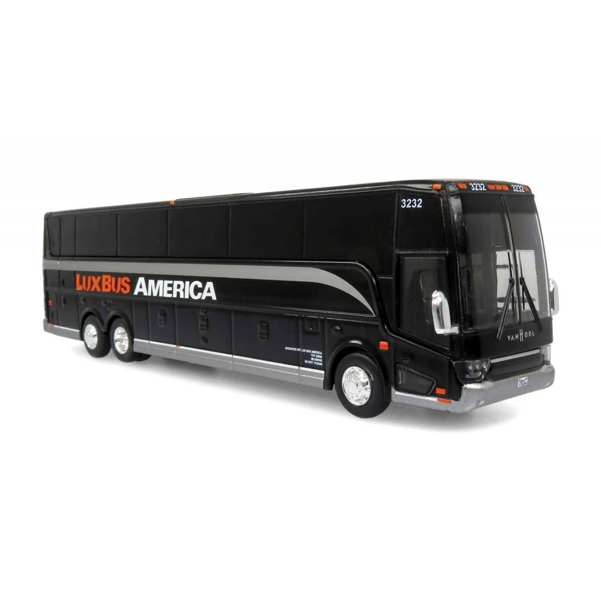 VanHool TX-45 Motorcoach Bus - Assembled -- Luxbus America (black, graphite, orange), HO Iconic Replicas 870464