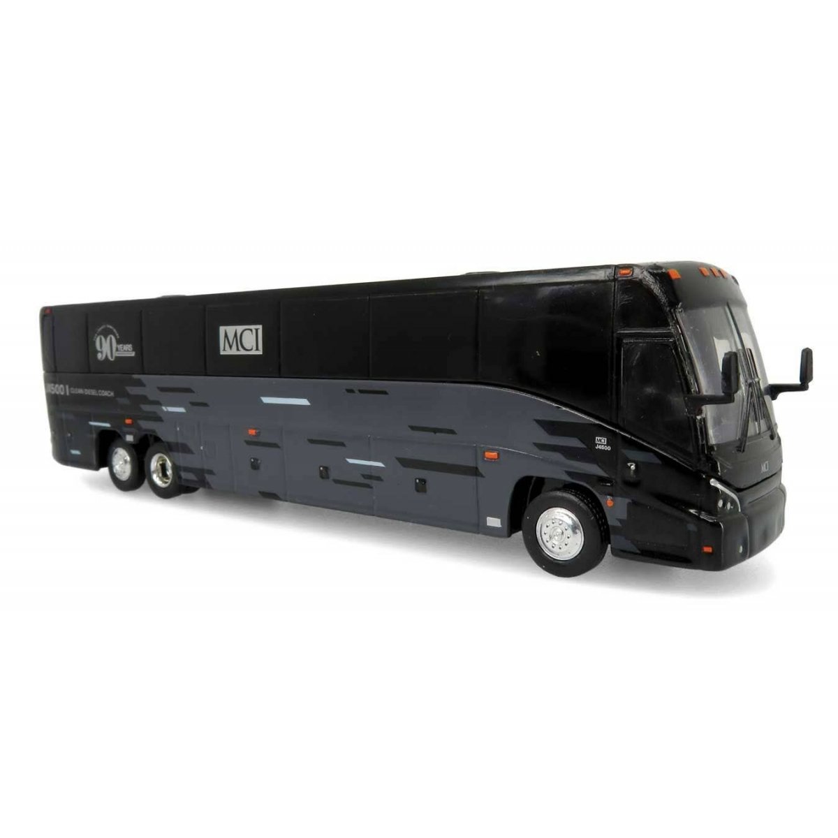MCI J4500 Motorcoach Bus - Assembled -- MCI 90th Anniversary (black, gray, white), HO Iconic Replicas 870465