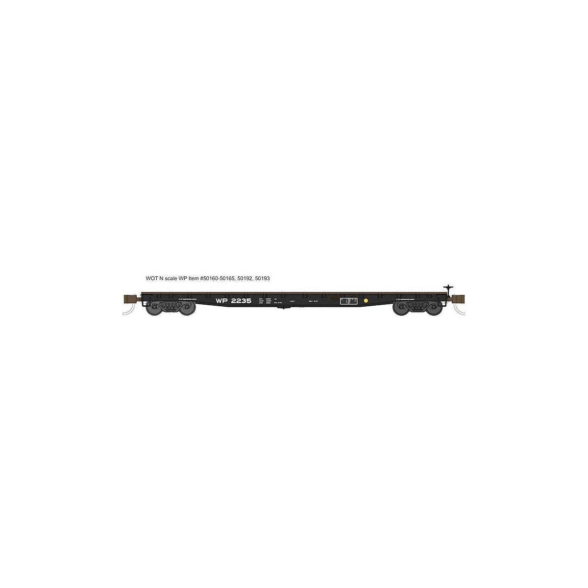 53`-6` General Service Welded Fish Belly Flatcar - Ready to Run -- Western Pacific (black), N, Wheels of Time 50193