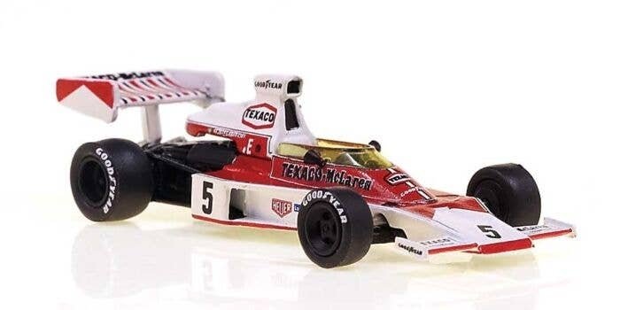 1975 McLaren M23D - Assembled -- Emerson Fittipaldi 5 (Weltmeisterauto, white, red, black), HO, Brekina Automodelle 22952