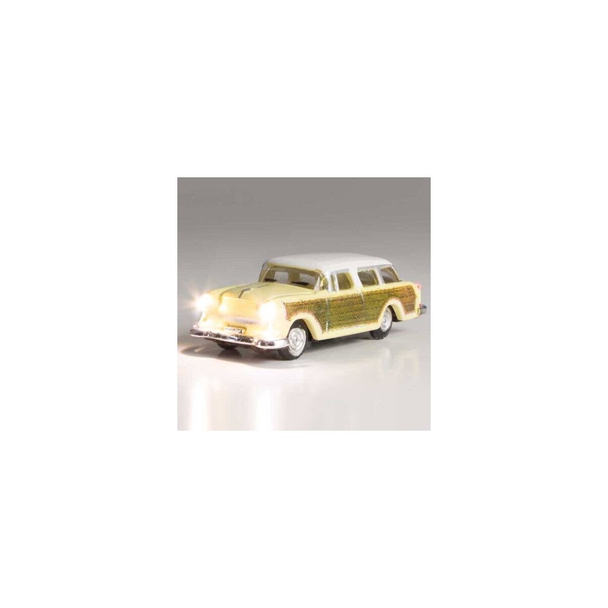 Station Wagon - Just Plug(R) Lighted Vehicle -- Yellow with Wood Sides, N, Woodland Scenics 5619