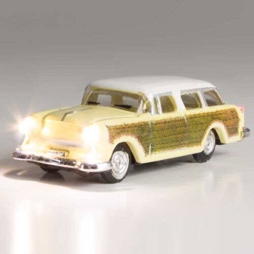 Station Wagon - Just Plug(R) Lighted Vehicle -- Yellow with Wood Sides, N, Woodland Scenics 5619