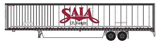 Hyundai 53` Dry Van Semi Trailer with Skirts - Assembled -- Saia 1 (white, red `LTL Freight`, web, N, Trainworx Inc 4539201