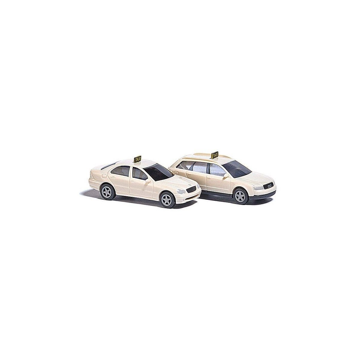 Taxi Set - Assembled -- 1 Each: Audi A4 Sedan & Mercedes-Benz C-Klasse (white), N, Busch Gmbh & Co Kg 8341
