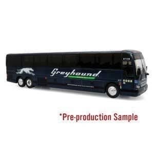 Provost H3-45 Motorcoach Bus - Assembled -- Greyhound/Flix (blue, black, silver, green), HO, Iconic Replicas 870611