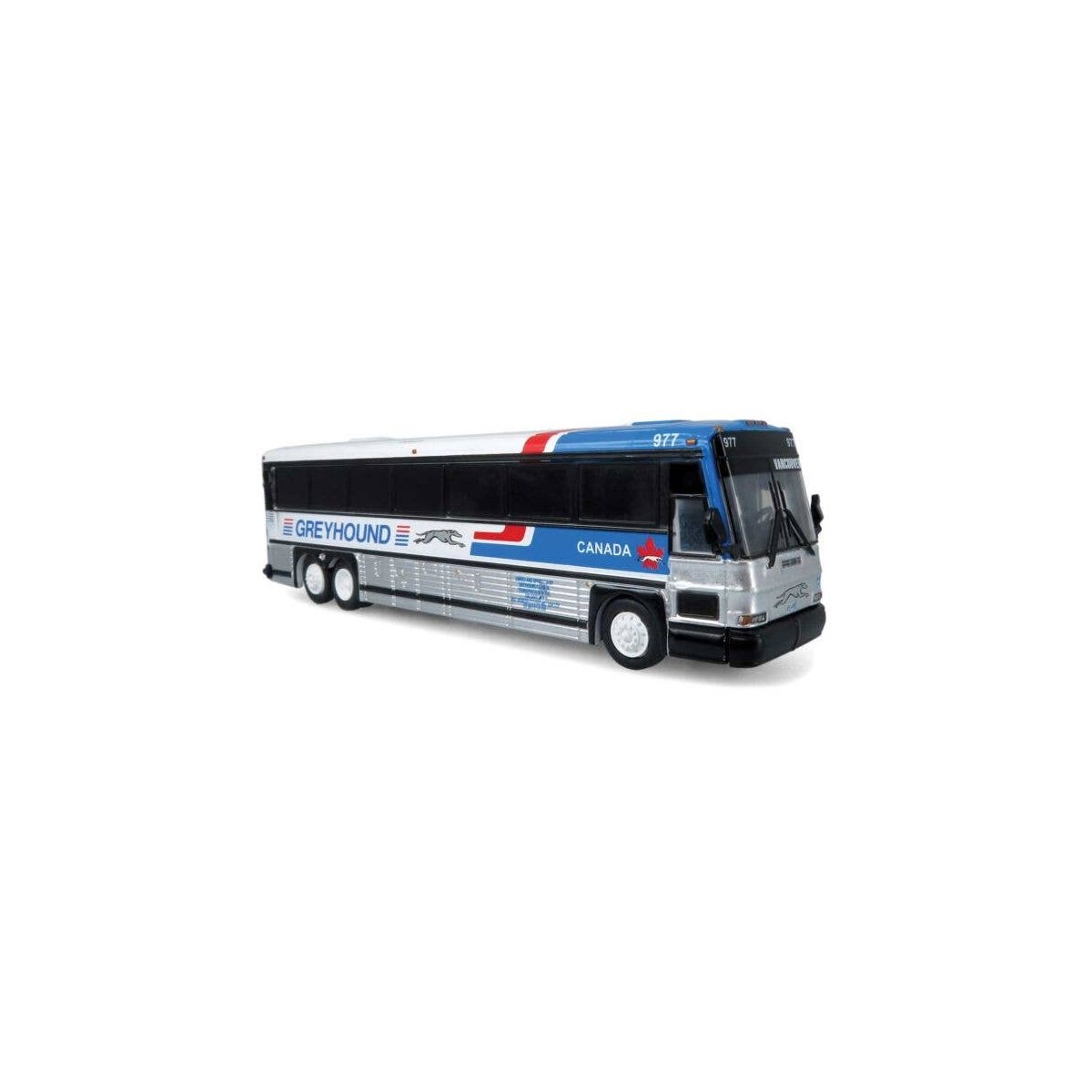 MCI D4000 Coach - Assembled -- Greyhound Canda 977 (white, blue, red, black, silver), HO, Iconic Replicas 870481