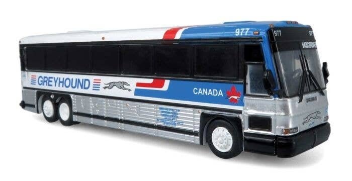 MCI D4000 Coach - Assembled -- Greyhound Canda 977 (white, blue, red, black, silver), HO, Iconic Replicas 870481