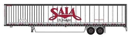 Hyundai 53` Dry Van Semi Trailer with Skirts - Assembled -- Saia 2 (white, red `LTL Freight` webs, N, Trainworx Inc 4539202