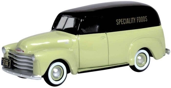 1950 Chevrolet 3100 Van - Assembled -- Specialty Foods (khaki, black), HO, Oxford Diecast 87CV50004