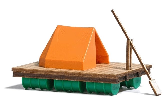 Wood Raft w/Paddle & Tent - Kit, HO, Busch Gmbh & Co Kg 1564