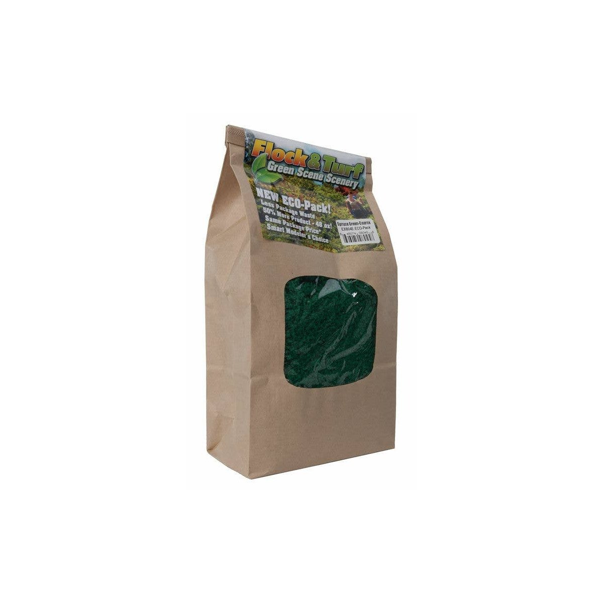 Flock & Turf Ground Cover ECO Pack Bag - 48oz 1.4L -- Coarse - Spruce Green, ALL Scenic Express 804E