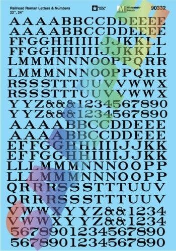 Alphabet Decal Set -- Railroad Roman Letters & Numbers 22 & 24′ (black), HO, Microscale Industries Inc 90332