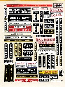 Downtown Business Sign Decals Set -- Over 60 Full Color Signs, N, Gold Medal Models 16031