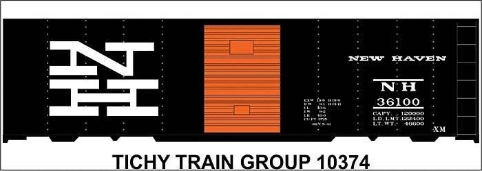 Railroad Decal Set -- New Haven 40′ Boxcar (McGinnis, black car, vermillion door), N, Tichy Train Group 10374N