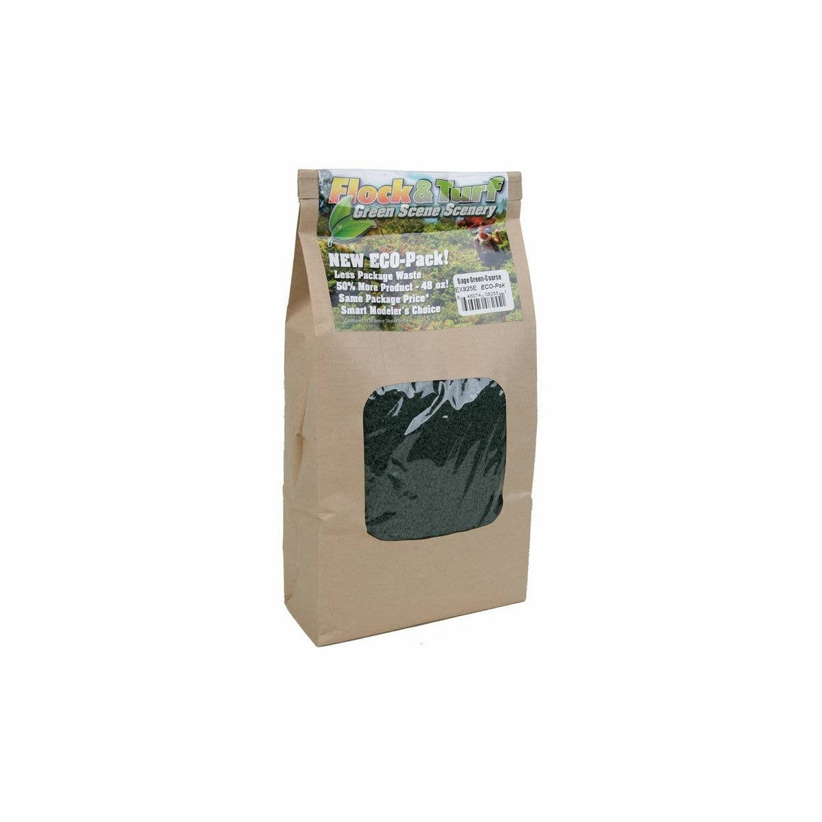 Flock & Turf Ground Cover ECO-Pak - 48oz 1.4L -- Coarse - Sage Green, ALL Scenic Express 825E