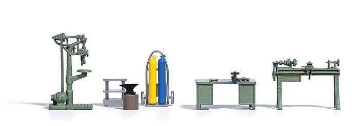Workshop Interior Equipment Set - Kit -- Drill Press, Workbench, Lathe, Welding Apparatus, HO, Busch Gmbh & Co Kg 1185