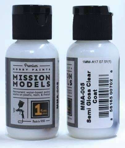 Water-Based Acrylic Paint 1oz 29.6ml -- MMA-005 Semi Gloss Clear, All Scales, Mission Models A5