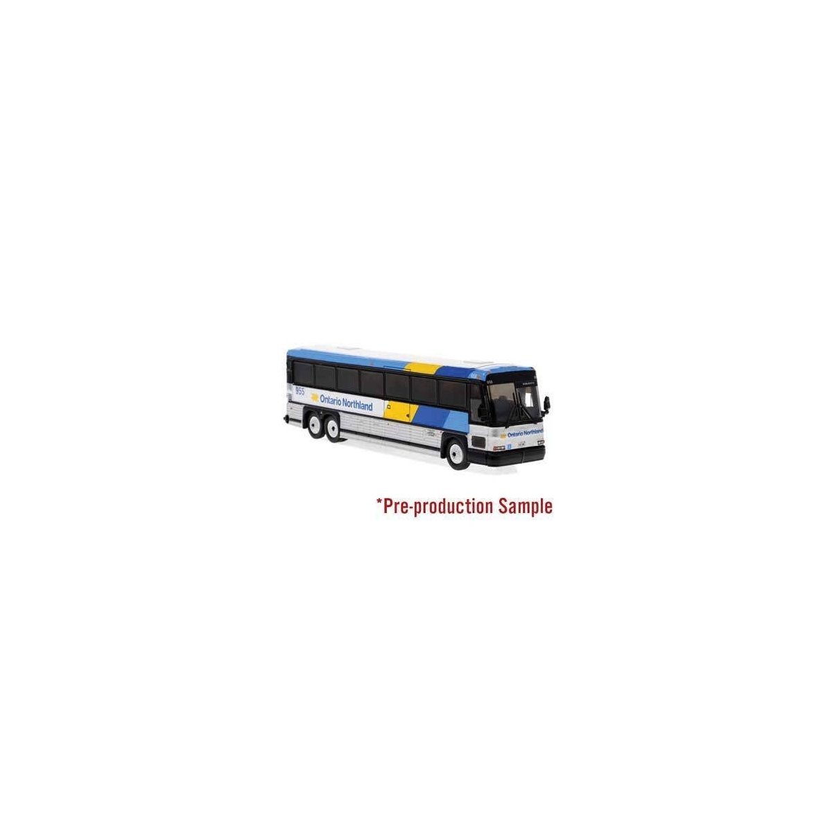 MCI D4000 Coach - Assembled -- Ontario Northland (silver, blue, yellow, white), HO Iconic Replicas 870563