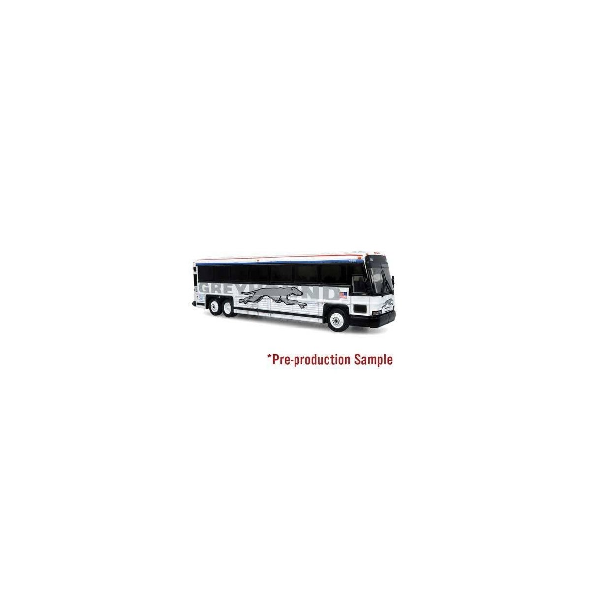MCI D4000 Coach - Assembled -- Greyhound (Shadow Trim Scheme, white, black, gray, red), HO Iconic Replicas 870561