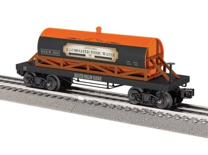 Wood Tank Car - 3-Rail - Ready to Run -- Haunted Hollow Illuminated Tonic Water 103125 (Hallloween black, O, Lionel 2528780