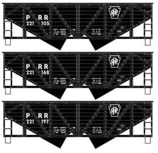 55-Ton Wood-Side 2-Bay Hopper 3-Pack - Kit -- Pennsylvania Railroad 221105, 221168, 221197 (black, P, HO, Accurail Inc 8184
