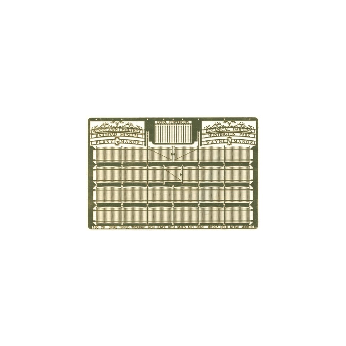 Spike Tipped Wrought Iron Fence -- Includes Gates & Signs - Scale: 240′ 73.2m, N Gold Medal Models 16029