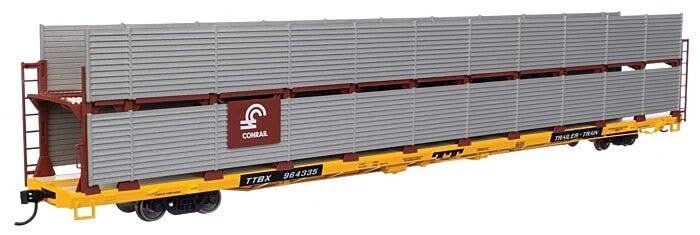 89′ Flatcar w/Bi-Level Shielded Auto Rack - Ready to Run -- Conrail Rack / Trailer-Train Flatcar, HO, WalthersMainline 8109