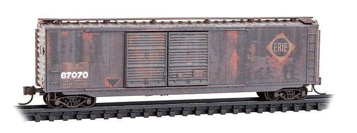 50′ Double-Door Boxcar - Ready to Run -- Erie 67070 (Weathered, Boxcar Red, CR Family Series , N, Micro Trains Line 3444500