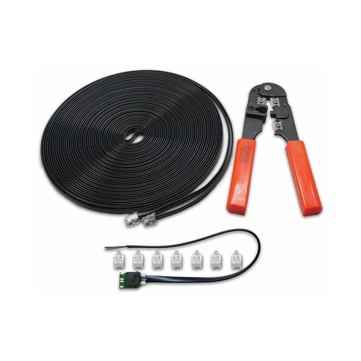 LocoNet Cable Maker Kit -- 50′ Loconet Cable, Crimper Tool, LT1 Tester, 20 RJ12 Plugs, ALL Digitrax LNCMK