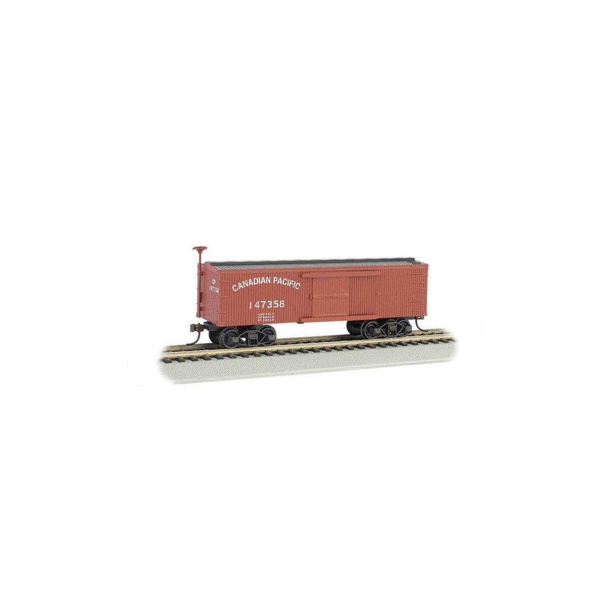 34′ Wood Old Time Boxcar - Ready to Run - Silver Series(R) -- Canadian Pacific 147358 (Boxca, HO, Bachmann Industries 72303