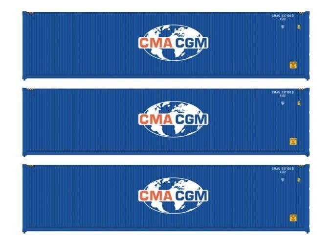 40′ Fully Corrugated Container - 3-Pack -- CMA-CGM, HO, Walthers SceneMaster 18251