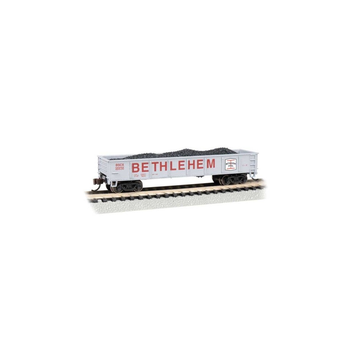 40′ Gondola - Ready to Run - Silver Series(R) -- Bethlehem Steel 46636 (gray, red), N, Bachmann Industries 17256