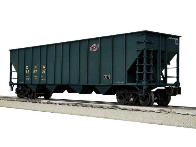 100-Ton 4-Bay Hopper - 3-Rail - Ready to Run -- Chicago & North Western 135737 (green, yellow, small log, O, Lionel 2542259