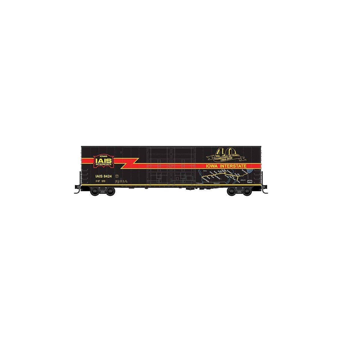 60′ Excess-Height Double-Plug-Door Boxcar - Ready-to-Run -- Iowa Interstate 8424 (Fantasy An, N, Micro Trains Line 10200300