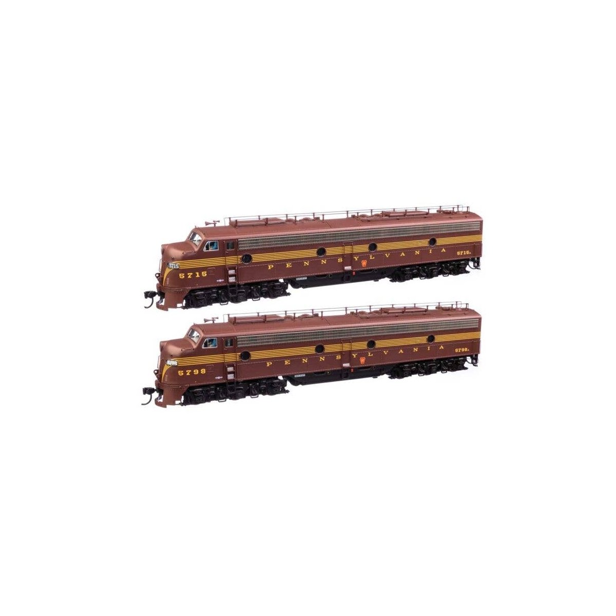 EMD E8 A-A - Standard DC -- Pennsylvania Railroad 5798A, 5715 (Class EP-22 Tuscan, Five-Stripe), HO, WalthersProto 49900