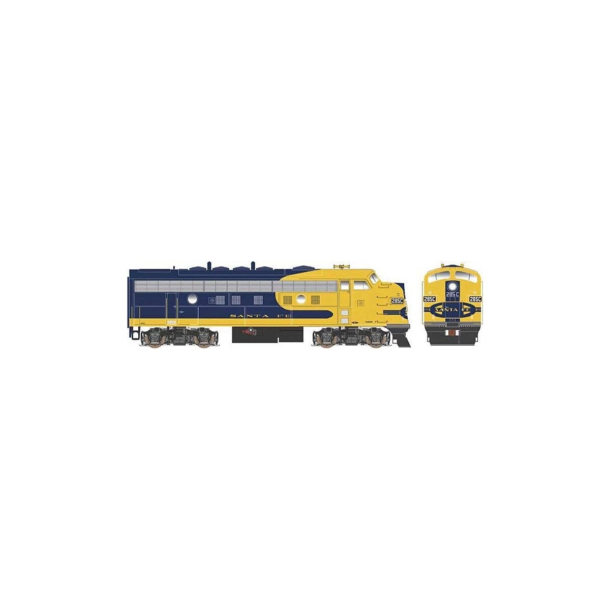 EMD F9A - Standard DC - Executive Line -- Santa Fe 285 (Warbonnet, blue, yellow, blue N, HO, Bowser Manufacturing Co. 24614