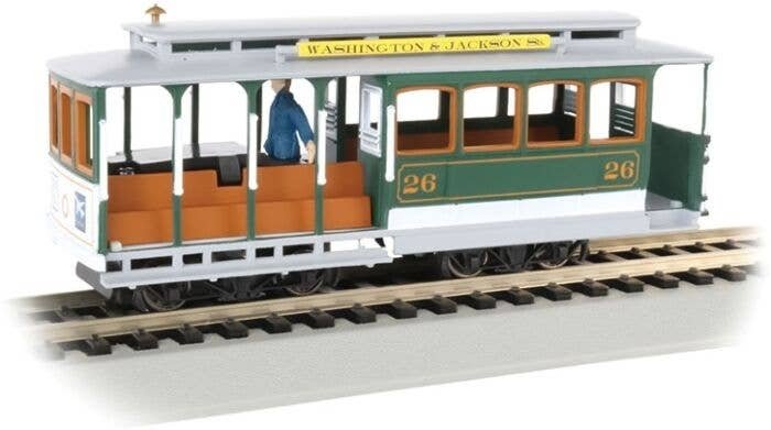 Cable Car with Grip Man - Standard DC -- Washington & Jackson Streets 26 (green, gray), HO, Bachmann Industries 60536