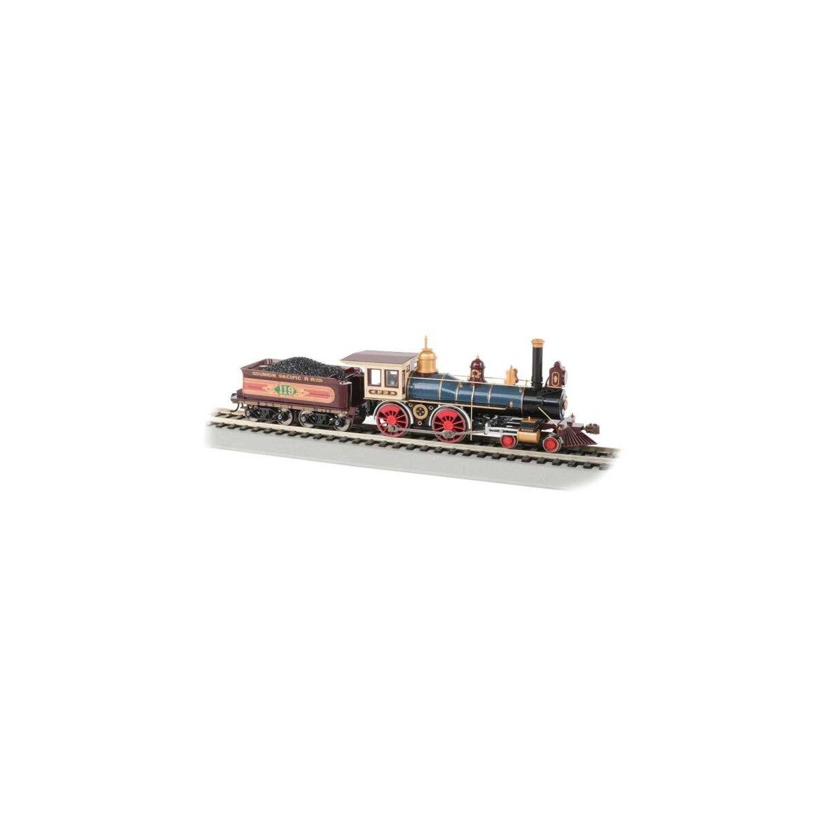 4-4-0 with Coal Tender Load - Sound and DCC -- Union Pacific 119 (Russian Iron black, red, b, HO, Bachmann Industries 52707