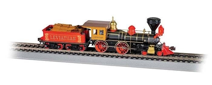 4-4-0 w/Wood Tender Load - Standard DC -- Central Pacific 63 Leviathan (red), HO, Bachmann Industries 51008