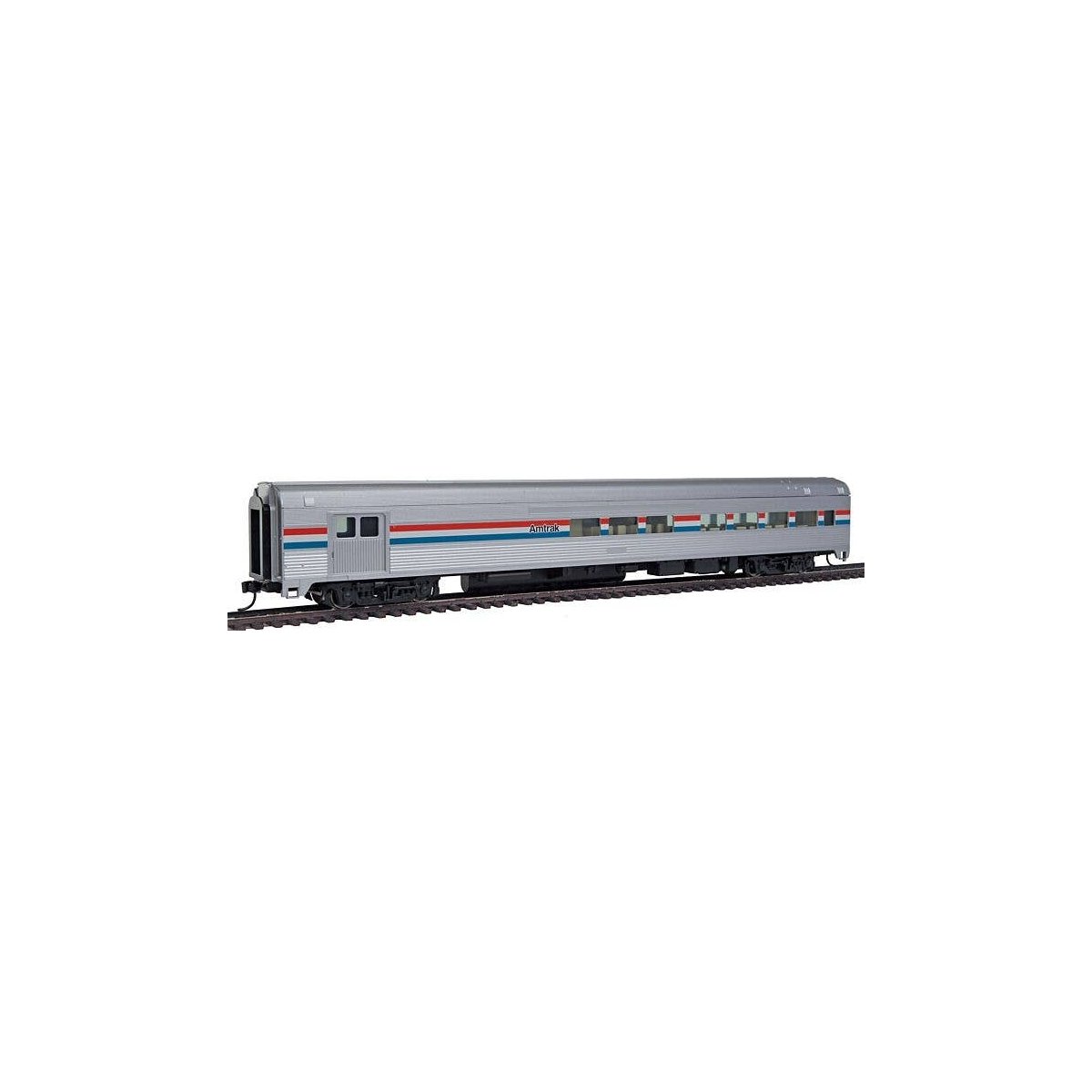 85′ Budd Baggage-Lounge - Ready to Run -- Amtrak (Phase III silver Equal red, white, blue Strip, HO, WalthersMainline 30051