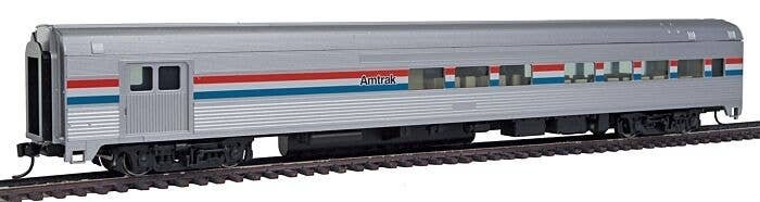 85′ Budd Baggage-Lounge - Ready to Run -- Amtrak (Phase III silver Equal red, white, blue Strip, HO, WalthersMainline 30051