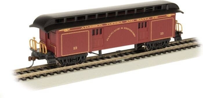 Old-Time Wood Baggage with Round-End Clerestory Roof - Ready to Run -- Atchison, Topeka & Sa, HO, Bachmann Industries 15304