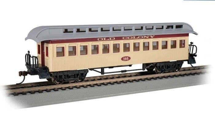 Old Time Wood Coach with Round-End Clerestory Roof - Ready to Run -- Old Colony Railroad (ye, HO, Bachmann Industries 15106