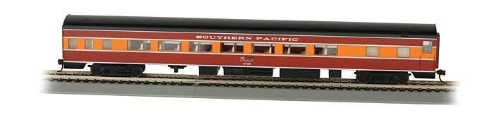 85′ Smooth-Side Coach w/Lights - Ready to Run -- Southern Pacific (Daylight Black, orange, r, HO, Bachmann Industries 14207