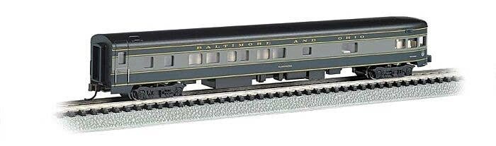 85′ Smooth-Side Boat-Tail Observation w/Lighting - Ready to Run -- Baltimore & Ohio (blue, gr, N, Bachmann Industries 14353