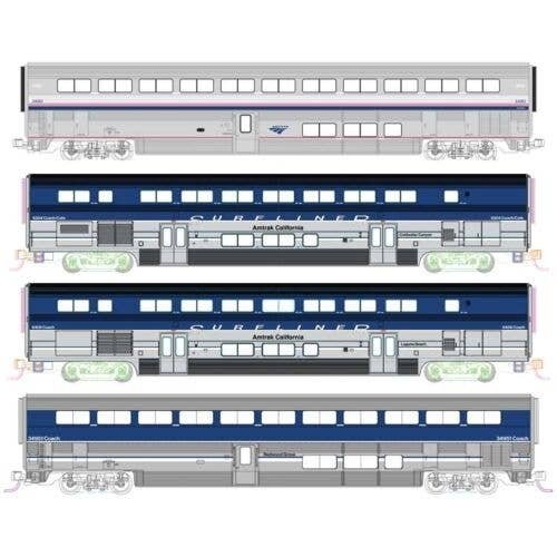 Pacific Surfliner Add-On Set - Standard DC -- Amtrak (2 Surfliner, 2 Superliner Coaches 3: blue, s, N, Kato USA Inc 1069002