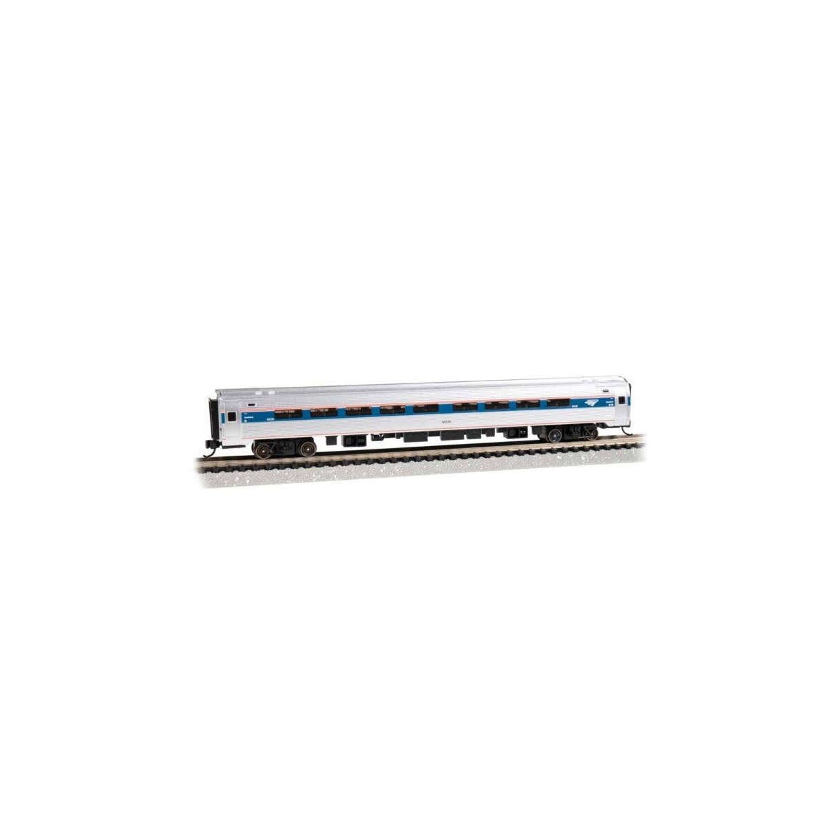 Amfleet I Coach with Lighting - Ready to Run -- Amtrak 82768 (Phase VI, silver, blue, red, wh, N, Bachmann Industries 14173