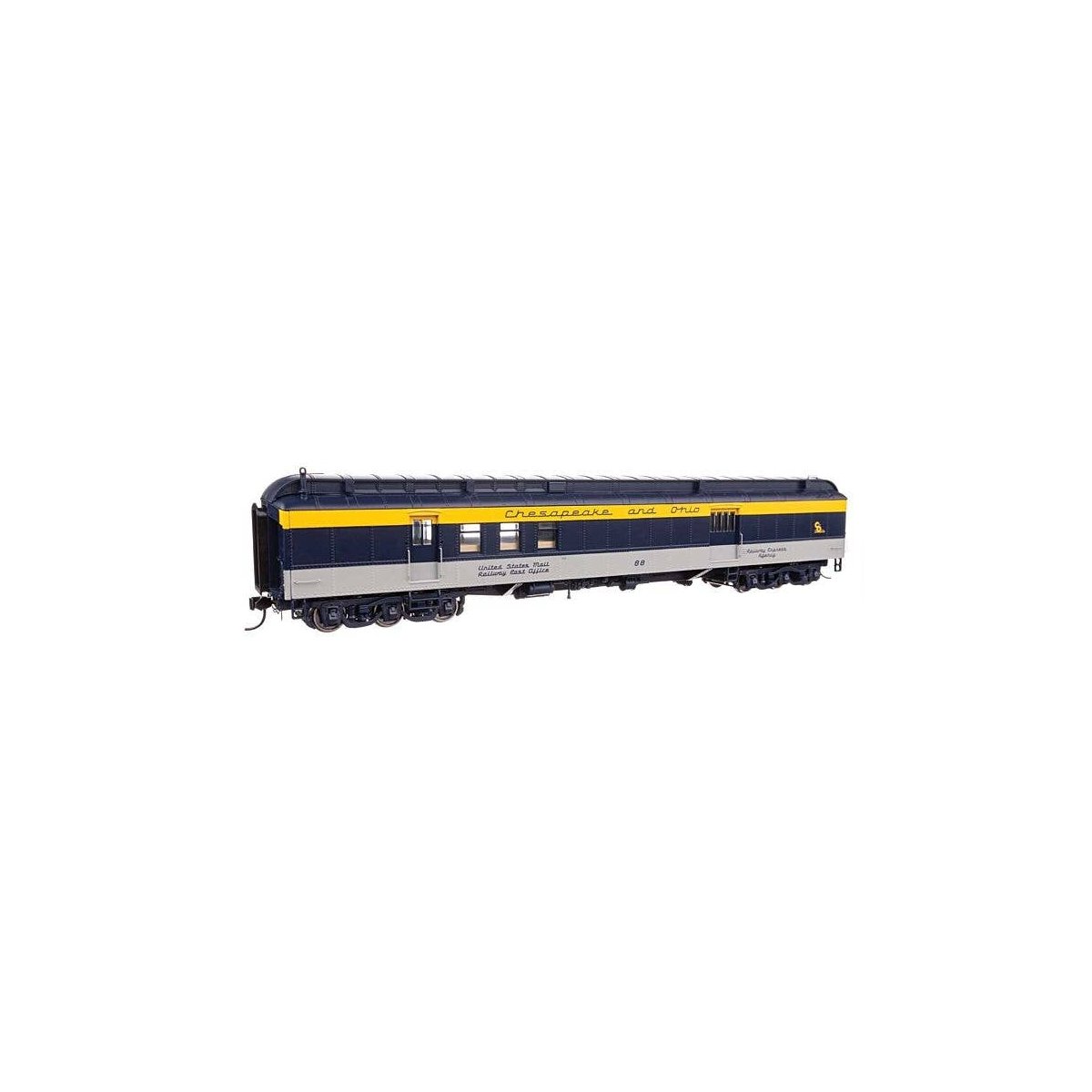 70′ Heavyweight RPO-Baggage Car w/Clerestory Roof - Ready to Run -- Chesapeake & Ohio 88, HO, WalthersProto 17415