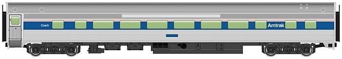85′ Budd Large-Window Coach - Ready to Run -- Amtrak(R) (Phase IV silver, Wide Blue, Thin Red &, HO, WalthersMainline 30013