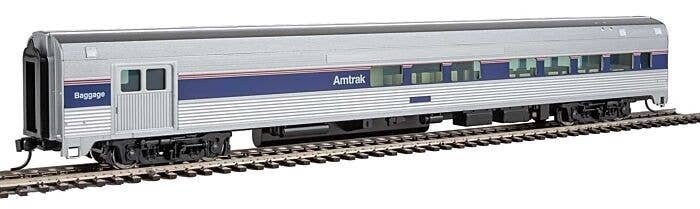 85′ Budd Baggage-Lounge - Ready to Run -- Amtrak(R) (Phase IV silver, Wide Blue, Thin Red & Whi, HO, WalthersMainline 30062